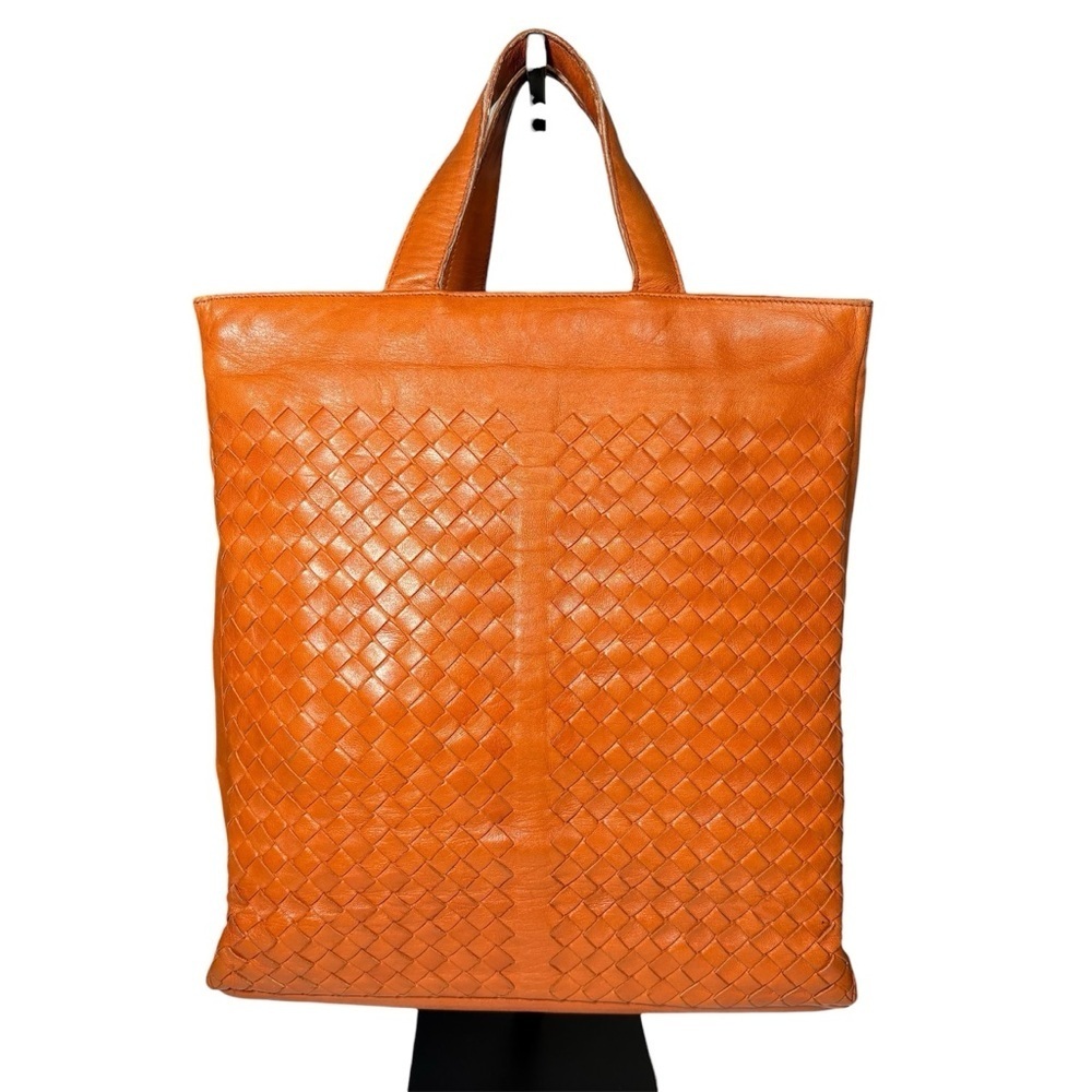 Bottega Veneta Intrecciato Woven Leather Tote Orange Italy - Picture 3 of 16